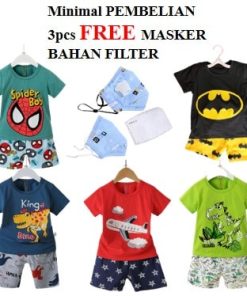 Setelan anak laki-laki import stelan piyama katun stretch usia 1-9tahun