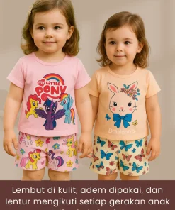 Alternative view of Setelan anak perempuan import stelan piyama katun stretch usia 1-9tahun