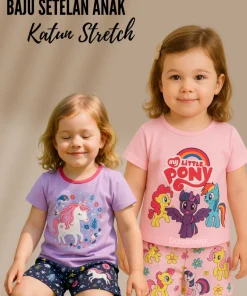 Setelan anak perempuan import stelan piyama katun stretch usia 1-9tahun