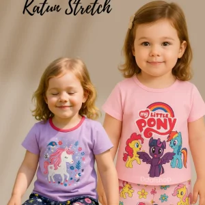 Setelan anak perempuan import stelan piyama katun stretch usia 1-9tahun