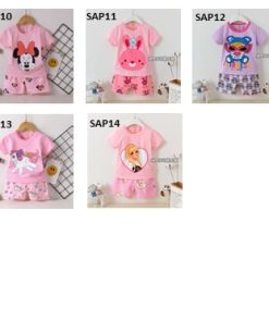 Setelan anak perempuan import stelan piyama katun stretch usia 1-9tahun - Gambar 3