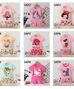 Alternative view of Setelan anak perempuan import stelan piyama katun stretch usia 1-9tahun