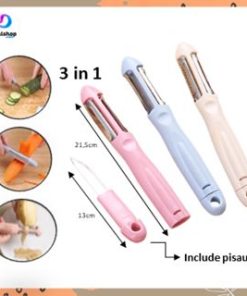 Pisau Pengupas Buah dan Sayuran Multifungsi 3 In 1 Stainless Steel