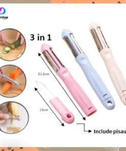 Pisau Pengupas Buah dan Sayuran Multifungsi 3 In 1 Stainless Steel