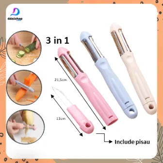 Pisau Pengupas Buah dan Sayuran Multifungsi 3 In 1 Stainless Steel