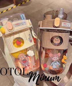 Botol Tempat Minum Anak Sedotan Karakter Lucu dengan Tali Bpa Free Incl Stiker