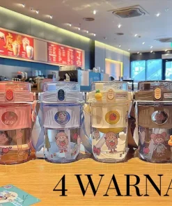 Alternative view of Botol Tempat Minum Anak Sedotan Karakter Lucu dengan Tali Bpa Free Incl Stiker