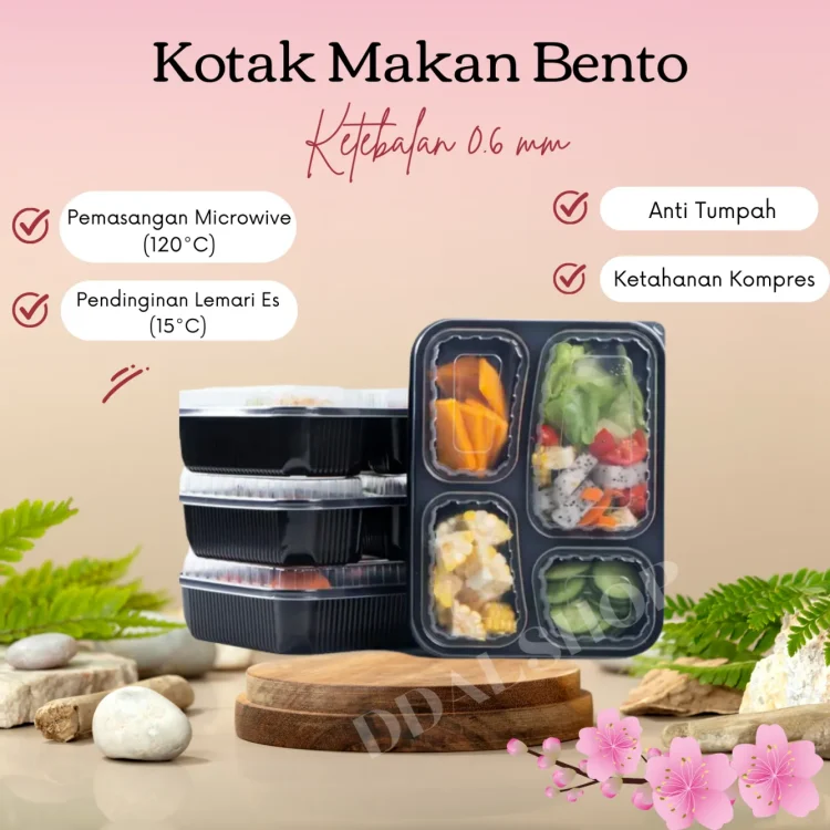 Tempat Kotak Makan Box Mika Bento Sekat 4 Premium Quality Tahan Panas dan Aman