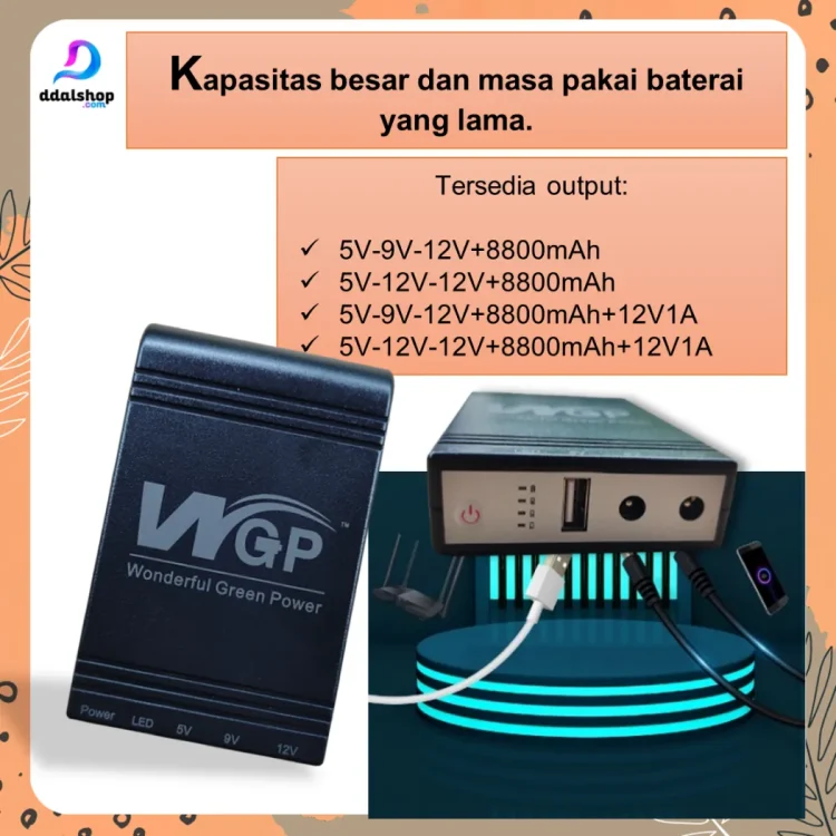 DC Mini UPS Portable untuk CCTV Wifi Router USB 5V/9V/12V 5V/12V/12V with Adaptor 12V 2A