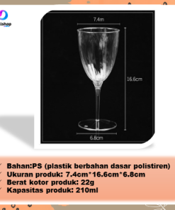 Gelas Wine Champagne Plastik Bening Mewah Bentuk Ulir Kaki Tinggi Bahan PS 8oz 240ml - Gambar 7