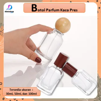 Botol Kosong Parfum Refil Spray Pres Parfume Bottle Bahan Kaca Tebal Tutup Botol Motif Kayu Estetik 30ml 50ml 100ml