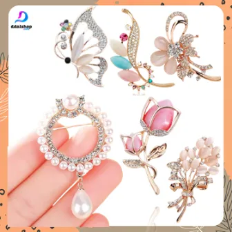 Aksesoris Fashion Wanita Brooch Hijab Bross Blazer Motif Bunga Mutiara Mewah Premium
