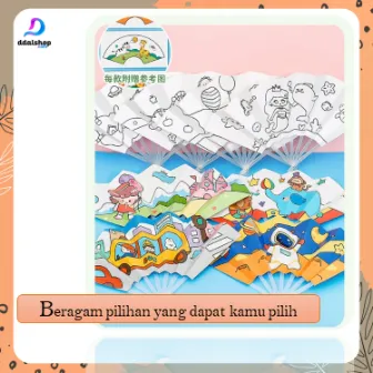 Kipas Tangan Lipat Mewarnai Craft Gambar Edukasi Anak dengan Cat Air Spidol Watercolor