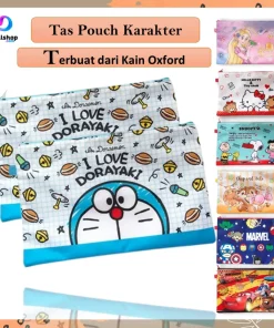 Pouch Bag Tas Tempat Buku atk File Folder A4 Motif Karakter Kartun Doraemon Marvel dll Bahan Kain Oxford