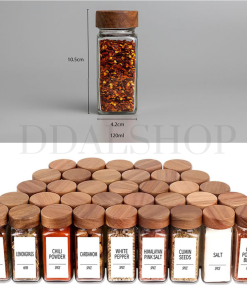 Toples Kaca Botol Bumbu Kering Bubuk Tutup Kayu Aesthetic 120ml Free Stiker dan Penyaring - Gambar 6