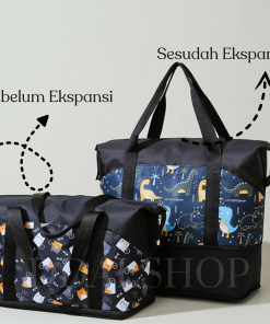 Tas Travel Motif Hand Bag Wanita Lipat Jumbo Anti Air Handbag Travelling Olahraga - Gambar 7