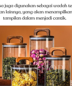 Toples Kaca Bening Aesthetic Food Container Kotak Penyimpanan Makanan Kue Kering Cookies Lebaran Kedap Udara Tutup Kayu - Gambar 7