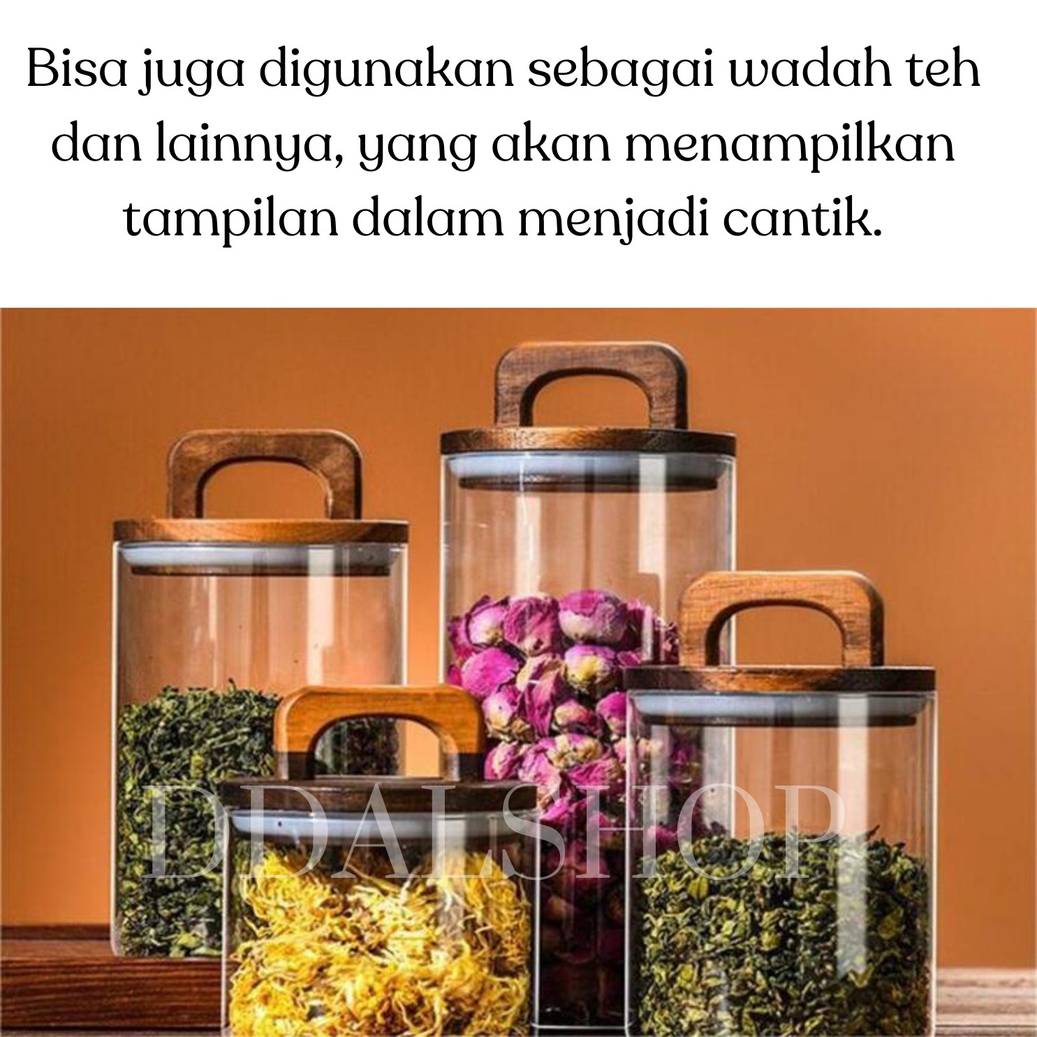 Toples Kaca Bening Aesthetic Food Container Kotak Penyimpanan Makanan Kue Kering Cookies Lebaran Kedap Udara Tutup Kayu - Gambar 7