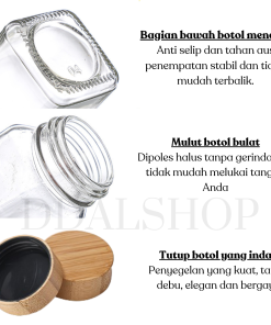 Toples Kaca Botol Bumbu Kering Bubuk Tutup Kayu Aesthetic 120ml Free Stiker dan Penyaring - Gambar 3