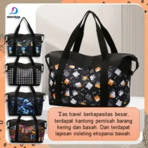 Tas Travel Motif Hand Bag Wanita Lipat Jumbo Anti Air Handbag Travelling Olahraga