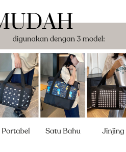 Tas Travel Motif Hand Bag Wanita Lipat Jumbo Anti Air Handbag Travelling Olahraga - Gambar 6