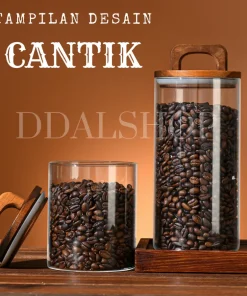 Alternative view of Toples Kaca Bening Aesthetic Food Container Kotak Penyimpanan Makanan Kue Kering Cookies Lebaran Kedap Udara Tutup Kayu