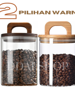 Toples Kaca Bening Aesthetic Food Container Kotak Penyimpanan Makanan Kue Kering Cookies Lebaran Kedap Udara Tutup Kayu - Gambar 8