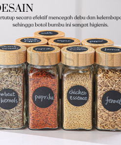 Alternative view of Toples Kaca Botol Bumbu Kering Bubuk Tutup Kayu Aesthetic 120ml Free Stiker dan Penyaring