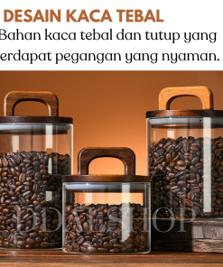 Toples Kaca Bening Aesthetic Food Container Kotak Penyimpanan Makanan Kue Kering Cookies Lebaran Kedap Udara Tutup Kayu - Gambar 4