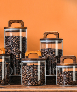 Toples Kaca Bening Aesthetic Food Container Kotak Penyimpanan Makanan Kue Kering Cookies Lebaran Kedap Udara Tutup Kayu - Gambar 3