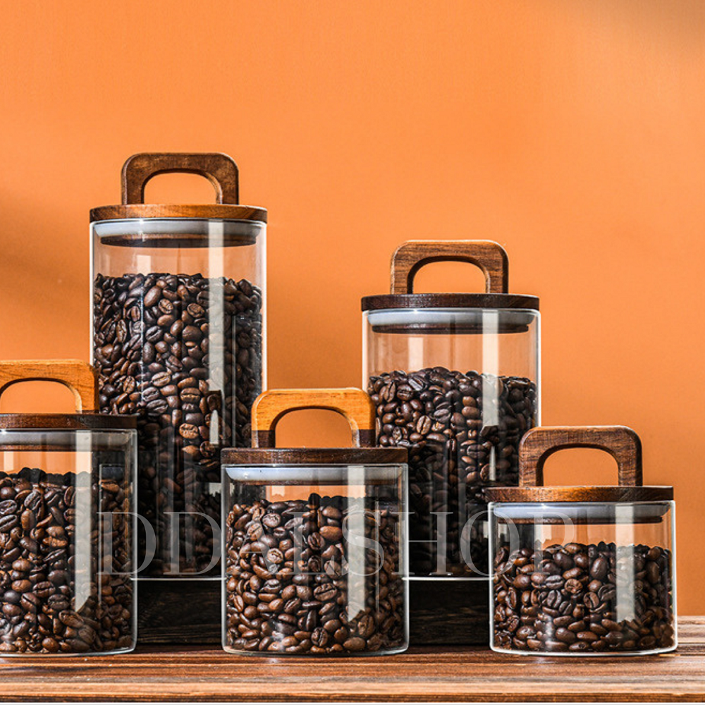 Toples Kaca Bening Aesthetic Food Container Kotak Penyimpanan Makanan Kue Kering Cookies Lebaran Kedap Udara Tutup Kayu - Gambar 3