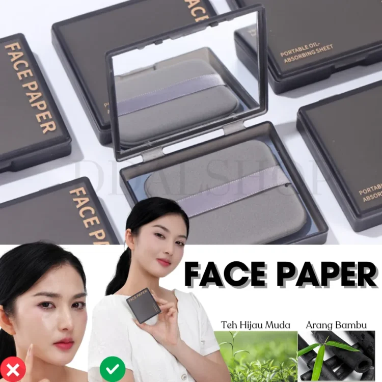 Kertas Minyak Wajah Face Oil Control Menyerap Mengatasi Kulit Berminyak Dengan Kotak Kaca Dan Puff Bedak