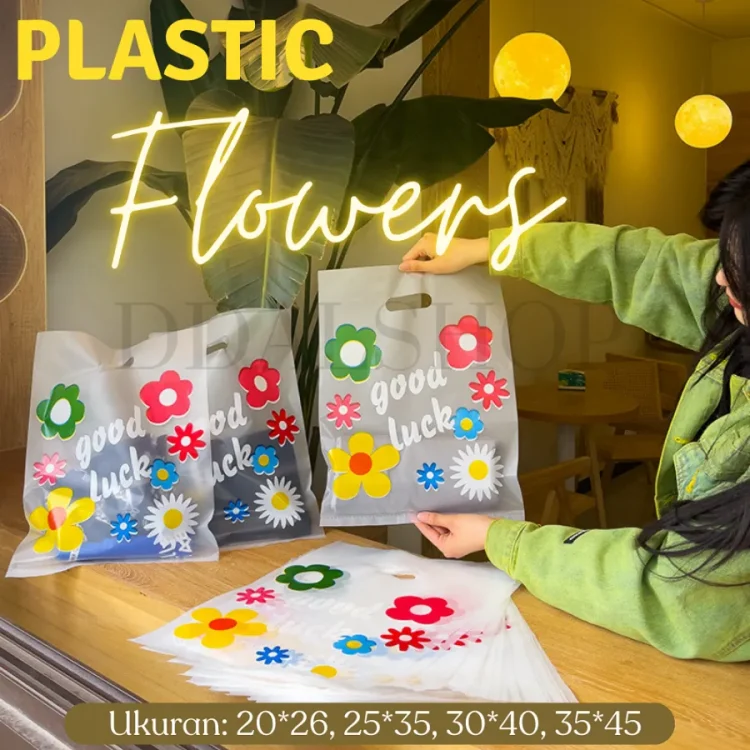 Kantong Plastik Bening Motif Print Bunga Lucu Plastic Kresek Kemasan Goodie Bag Bahan HDPE