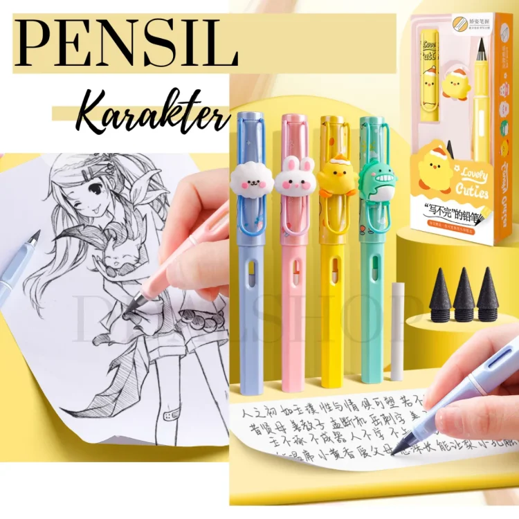 Pensil Lucu Pencil Sketsa Unik Alat Tulis Perlengkapan Sekolah Anak Anti Patah Incl. Penghapus