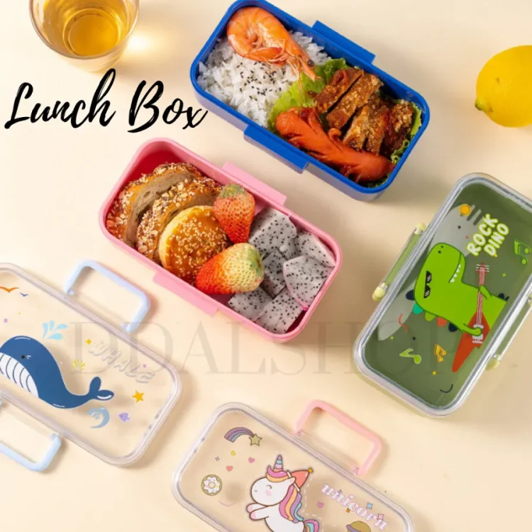 Tempat Makan Anak Lunch Box Set Kotak Bekal Karakter Lucu Anti Tumpah Tahan Panas Bisa Masuk Microwave