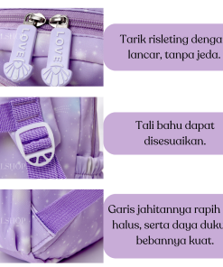Tas Ransel Anak Perempuan Tas Sekolah Bergambar Sanrio Kuromi Hello Kitty Ransel Anti-Air Bahan Nilon - Gambar 8