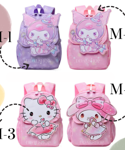 Tas Ransel Anak Perempuan Tas Sekolah Bergambar Sanrio Kuromi Hello Kitty Ransel Anti-Air Bahan Nilon - Gambar 2