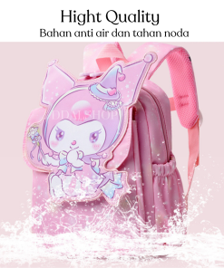 Tas Ransel Anak Perempuan Tas Sekolah Bergambar Sanrio Kuromi Hello Kitty Ransel Anti-Air Bahan Nilon - Gambar 5