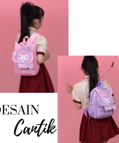 Tas Ransel Anak Perempuan Tas Sekolah Bergambar Sanrio Kuromi Hello Kitty Ransel Anti-Air Bahan Nilon - Gambar 3