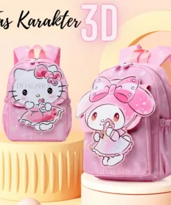 Tas Ransel Anak Perempuan Tas Sekolah Bergambar Sanrio Kuromi Hello Kitty Ransel Anti-Air Bahan Nilon