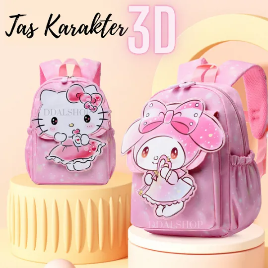 Tas Ransel Anak Perempuan Tas Sekolah Bergambar Sanrio Kuromi Hello Kitty Ransel Anti-Air Bahan Nilon