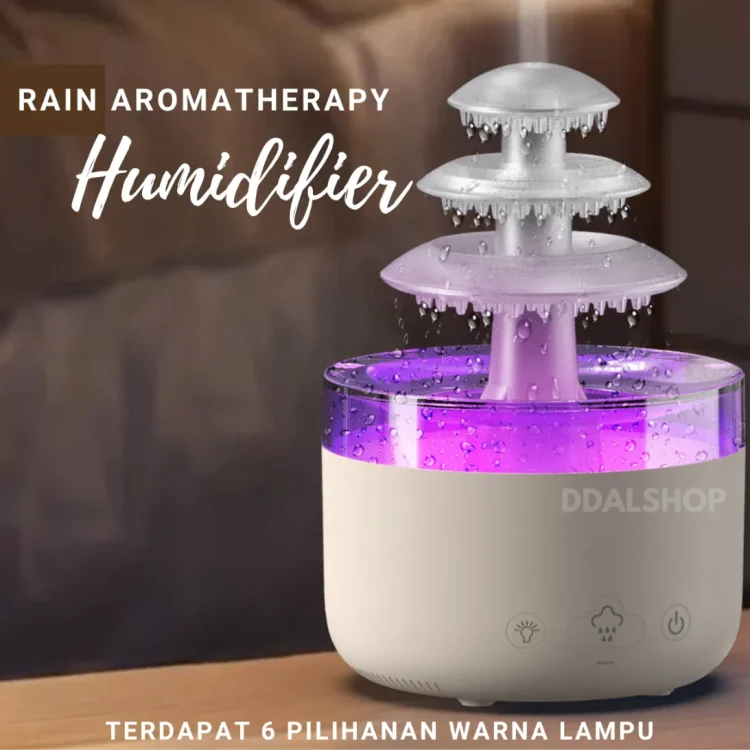 Humidifier Lampu Tidur Aromaterapi Pengatur Kelembapan Udara Aromatherapy Unik Bentuk Uap Air Hujan