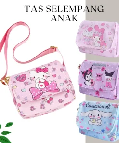 Tas Slempang Anak Perempuan Bag Selempang Resleting Jinjing Karakter Sanrio Kuromi Cinnamoroll Hello Kitty Melody Bahan PU