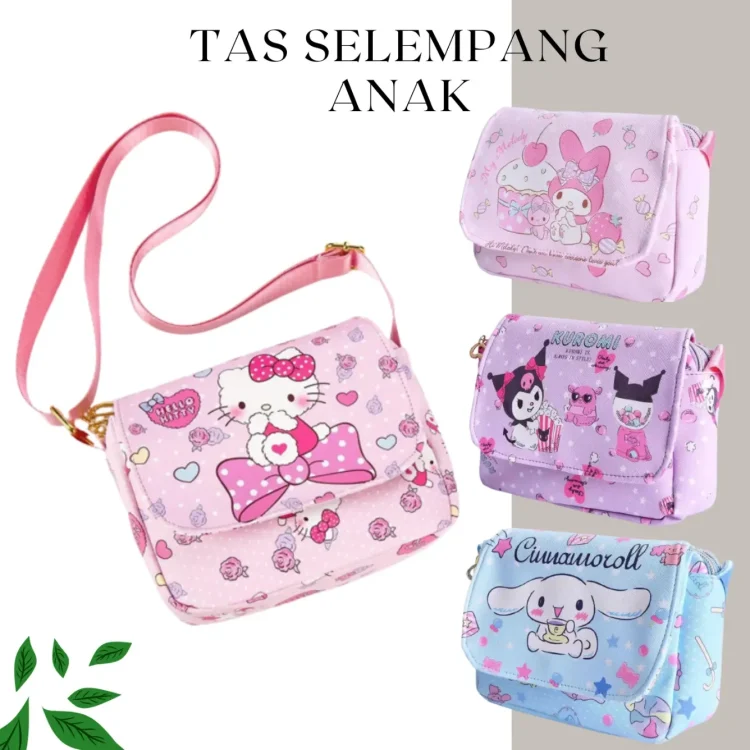 Tas Slempang Anak Perempuan Bag Selempang Resleting Jinjing Karakter Sanrio Kuromi Cinnamoroll Hello Kitty Melody Bahan PU