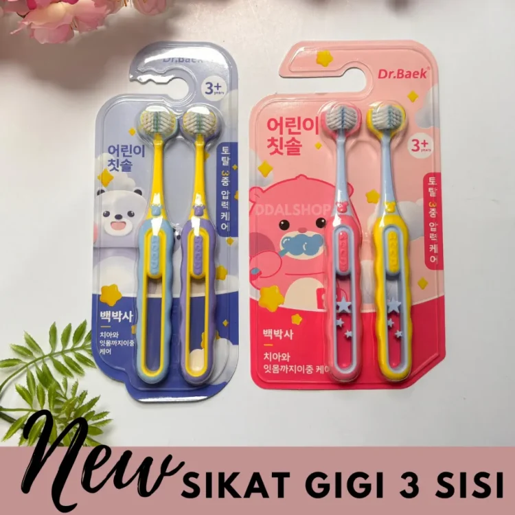 Sikat Gigi Anak 2 In 1 Toothbrush Toiletries Travel Kit Pembersih Gigi 3 Sisi Portable Bahan Silikon Bulu Sikat Halus Lembut Desain Korea