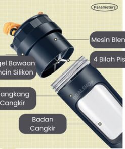 Blender Portable Juicer Buah Tumbler Travelling Blander 4 Mata Pisau Bahan Tritan Bpa Free Kapasitas 600Ml - Gambar 7