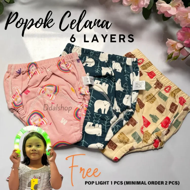 Popok celana Kain 6 LayersMotif Kartun Dapat Dicuci Untuk Toilet Training