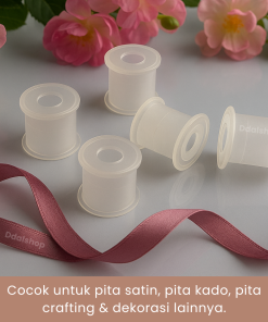 Bobbin Gulungan Tempat Pita Satin Bobin Spool Koker Bulat Plastik Roll Organizer Putih Transparan - Gambar 7