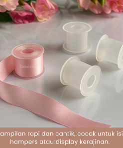 Bobbin Gulungan Tempat Pita Satin Bobin Spool Koker Bulat Plastik Roll Organizer Putih Transparan - Gambar 8