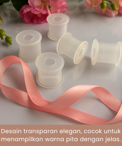 Bobbin Gulungan Tempat Pita Satin Bobin Spool Koker Bulat Plastik Roll Organizer Putih Transparan - Gambar 6